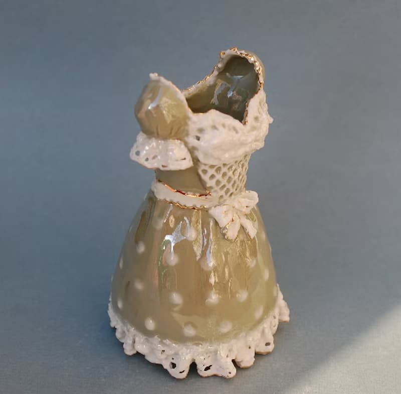 Decorative vase, Flowers figurine, Red poppy Dress figurine Ceramic sculpture