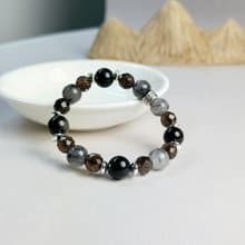 情侶款 黑曜石 黑髮晶 茶晶 天然水晶手鍊/ 防小人 消除負能量