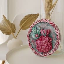 3d peony, original sculpture painting, small wall decor, tiny floral painting,