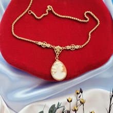 美國西洋古董飾品 / Van Dell新藝術風格貝雕cameo包金項鍊Art