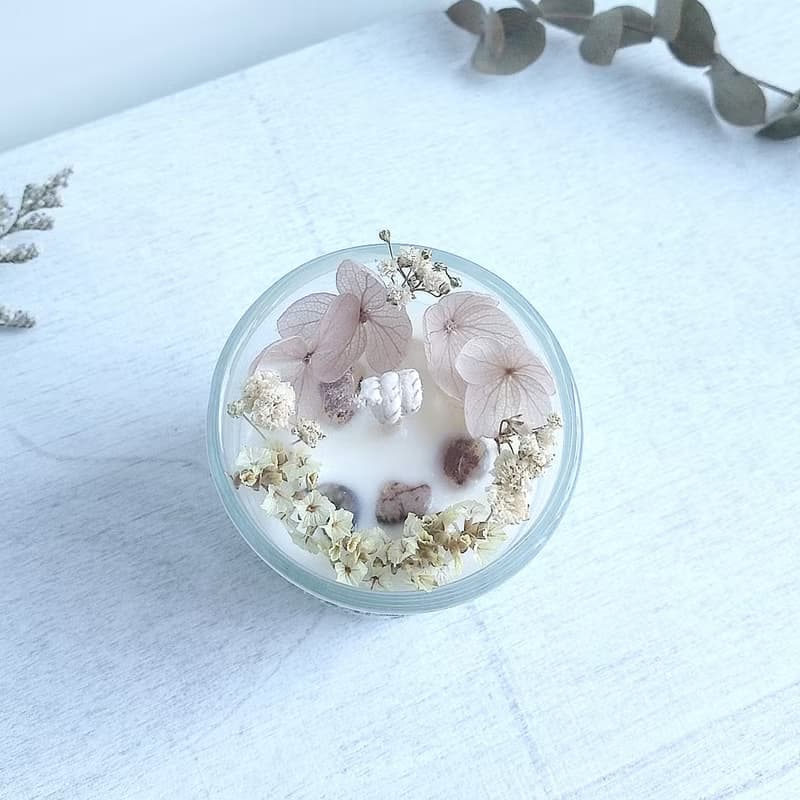 乾燥花晶石玻璃小杯蠟燭 | 杏色 彩幽靈水晶 | 天然大豆香氛蠟燭