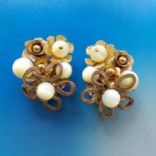 Vintage Jewelry 西洋古董飾品 KRAMER 珠花繁複典雅 夾式耳環
