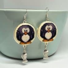 黑企鵝刺繡耳環十字繡動物飾品手工生日禮物