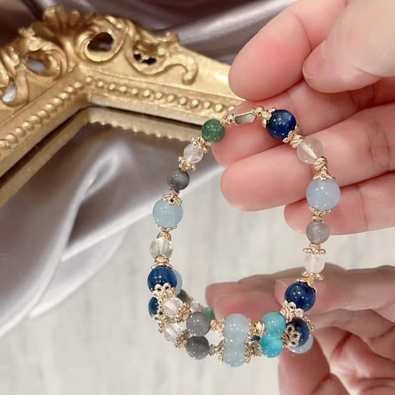 【 水晶手鍊 / 藍色小船 】藍晶石 海藍寶 藍東陵 天河石 白水晶