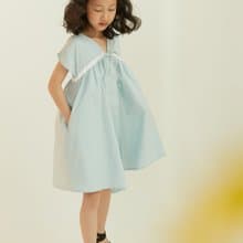 渡假無袖綁帶洋裝(藍/4A-10A)