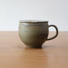 碧玉 柴燒陶手工附蓋馬克杯 咖啡杯
