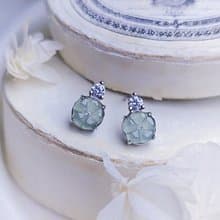 有錢花|仙氣冰玻藍花|A貨翡翠純銀簡約耳環
