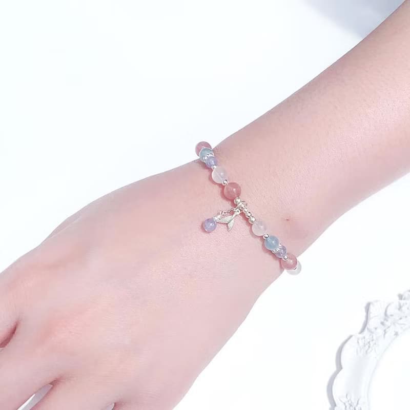 坦桑石 粉晶 海藍寶 月光石 人魚尾 925純銀 天然水晶手鍊