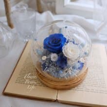 永生玫瑰/玻璃鐘罩/永生花/乾燥花/不凋花/藍白色/冬季/花禮/送禮