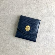 【 日本直送　名牌中古包 】Christian Dior クリスチャン ディオール 財布 ネイビー CD 型押しレザー コインケース オールド cai3si