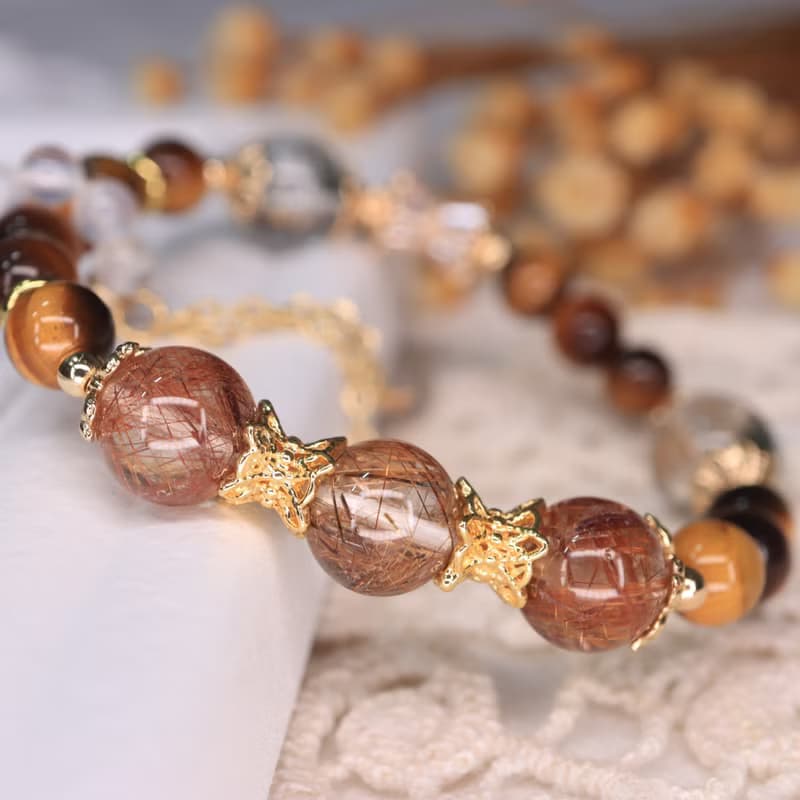 財運開拓手鍊/銅髮晶×綠幽靈×黃虎眼×白水晶跑環×月光石