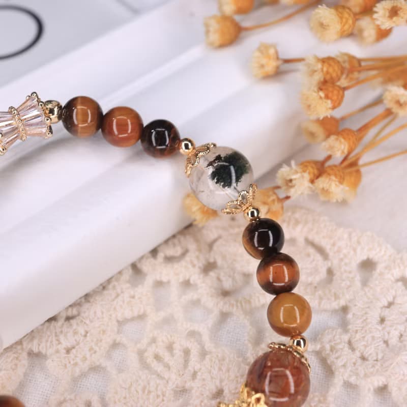 財運開拓手鍊/銅髮晶×綠幽靈×黃虎眼×白水晶跑環×月光石