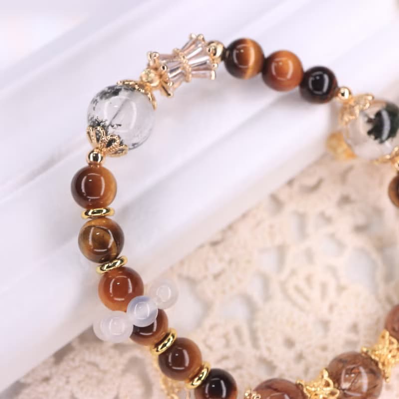 財運開拓手鍊/銅髮晶×綠幽靈×黃虎眼×白水晶跑環×月光石