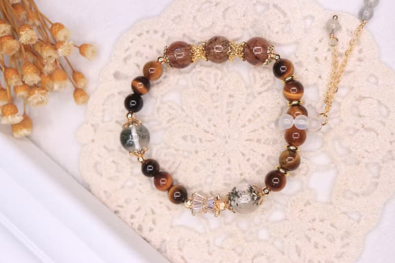 財運開拓手鍊/銅髮晶×綠幽靈×黃虎眼×白水晶跑環×月光石