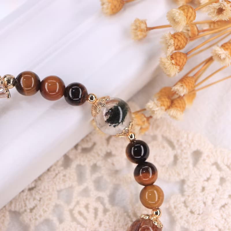 財運開拓手鍊/銅髮晶×綠幽靈×黃虎眼×白水晶跑環×月光石