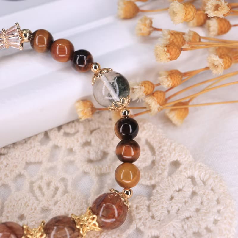 財運開拓手鍊/銅髮晶×綠幽靈×黃虎眼×白水晶跑環×月光石