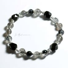 墨夜與曠野-黑曜岩.黑髮晶.純銀設計款手鍊