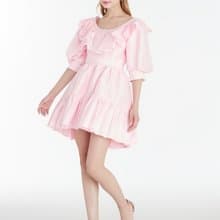 Lisa pink ruffles natural Thai silk dress for women