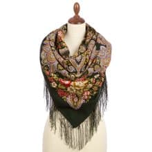 Pavlovo Posad Russian Shawl 100% Wool Scarf 125x125 cm Wrap Silk Fringe 1802-10