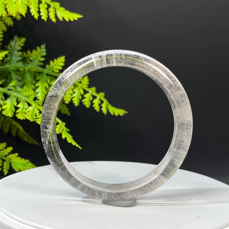 超稀有玻璃體白色兔毛水晶手鐲61+MM 閃片星光全順髮晶手環 活力