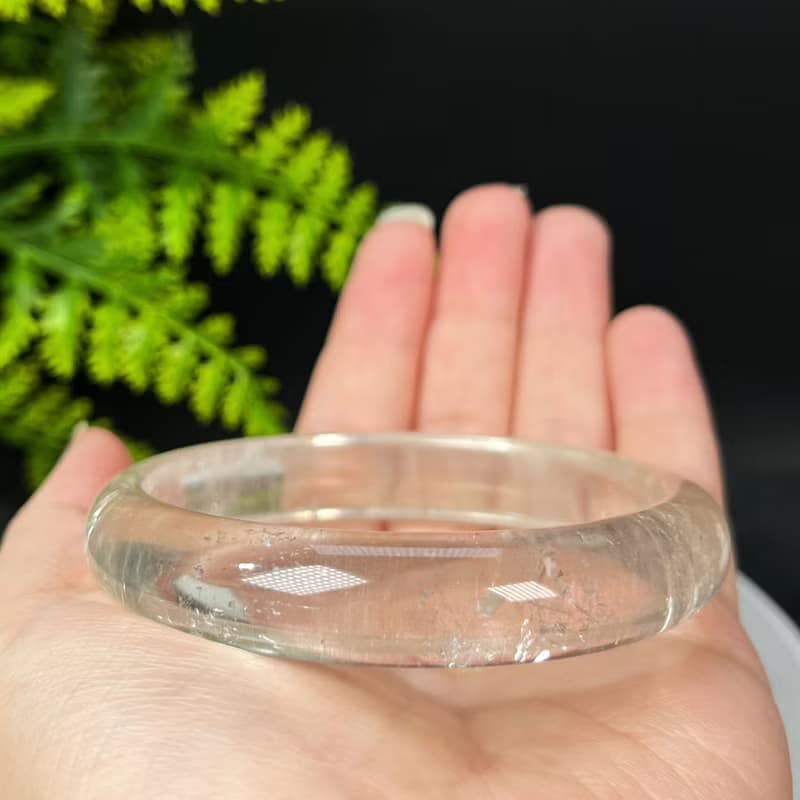 超稀有玻璃體白色兔毛水晶手鐲61+MM 閃片星光全順髮晶手環 活力