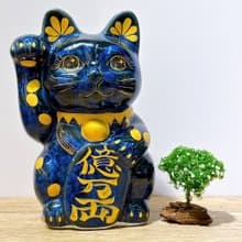 【皓水聚財】日本清水燒招財貓 | 青墨 - 金幣 特大