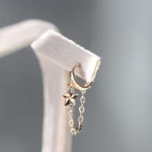 純14K Star Chain Earring 星星墜鍊耳扣耳環 (單個)