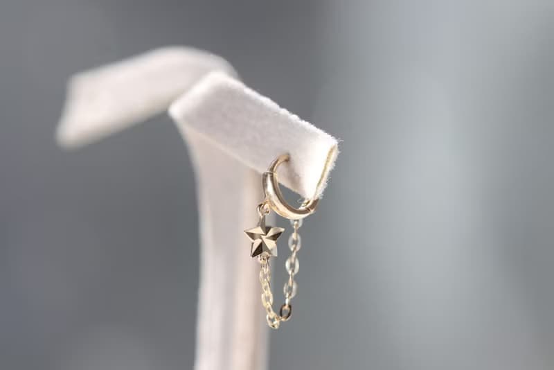 純14K Star Chain Earring 星星墜鍊耳扣耳環 (單個)