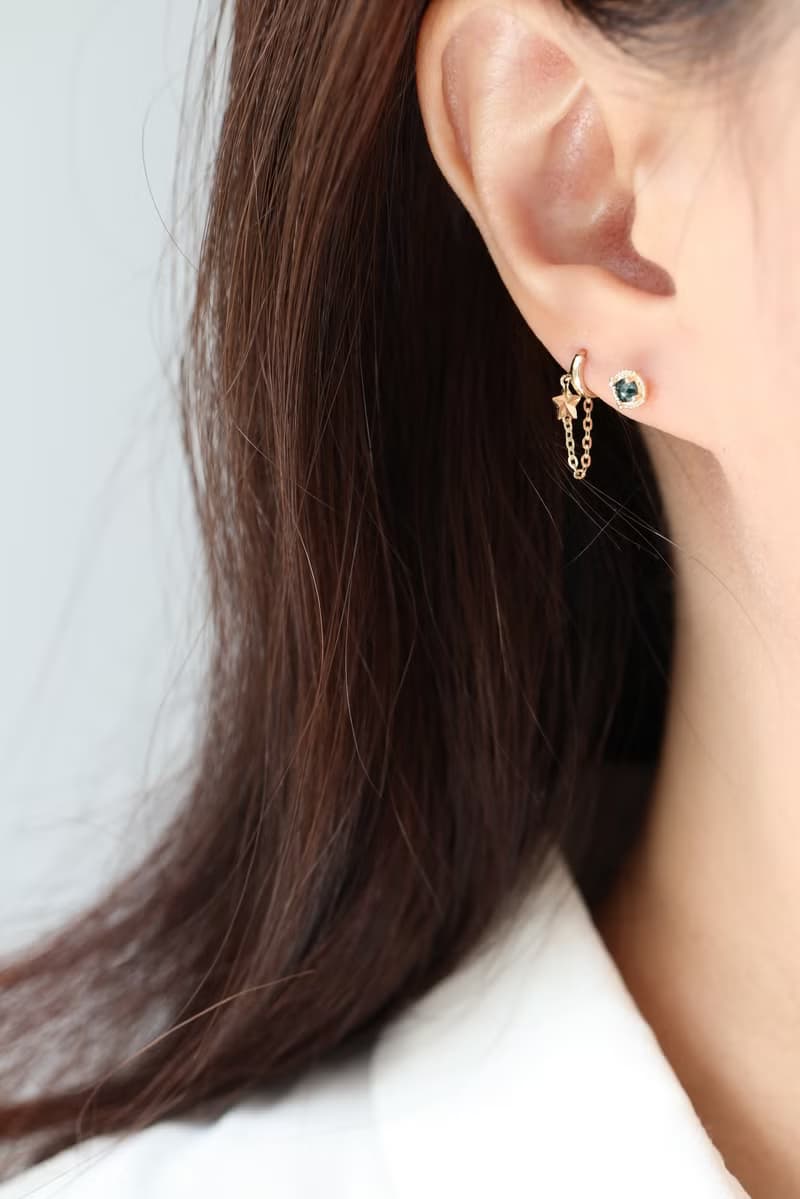 純14K Star Chain Earring 星星墜鍊耳扣耳環 (單個)