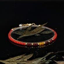 曰本 Cenfill 鋼絲 意大利紅珊瑚 + Amber 14K包金 水晶手鍊