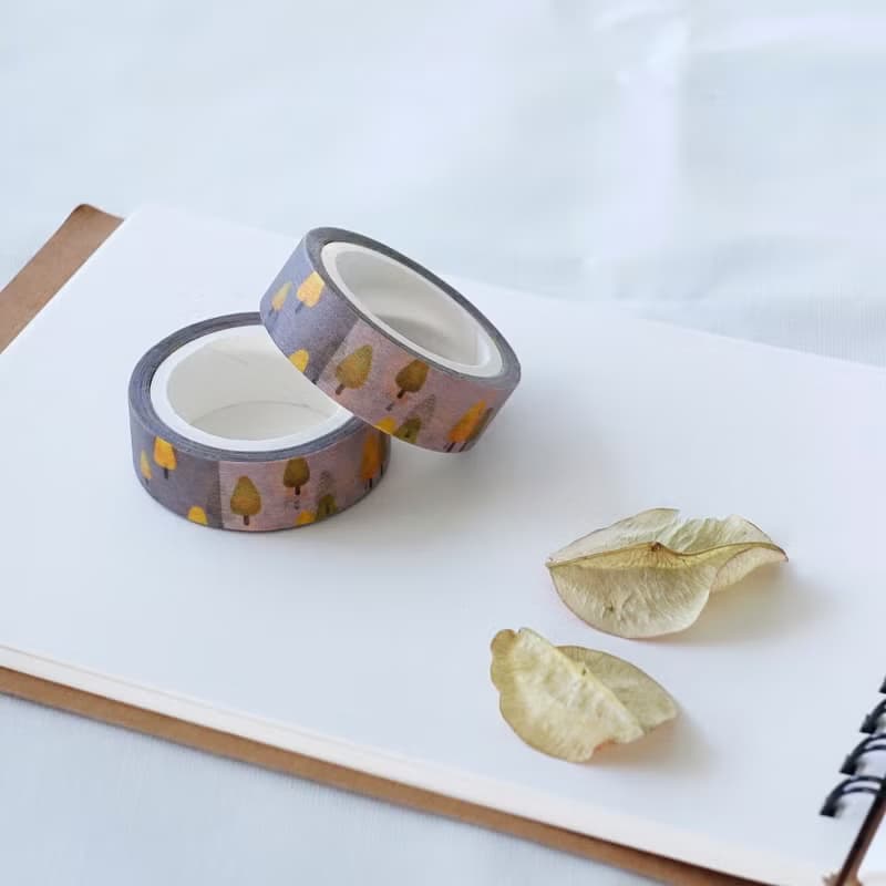 黃色的樹(彩色) 和紙霧面紙膠帶 1.2cm + 防水貼紙