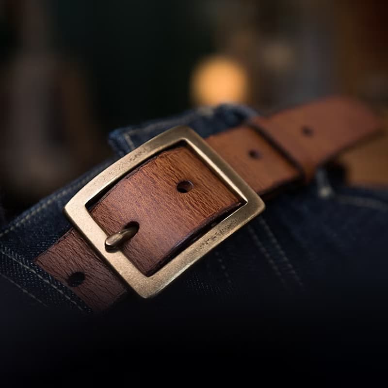 美式復古銅扣牛皮帶 真皮腰帶 窄版男士褲帶【免費刻英文名】禮物