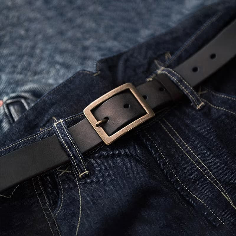 美式復古銅扣牛皮帶 真皮腰帶 窄版男士褲帶【免費刻英文名】禮物