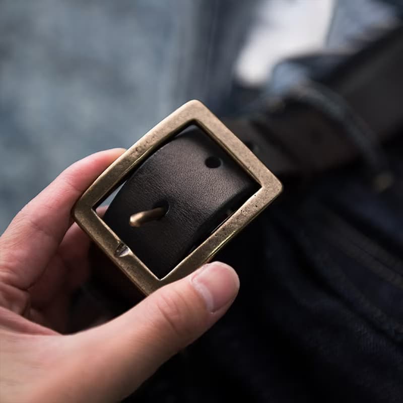 美式復古銅扣牛皮帶 真皮腰帶 窄版男士褲帶【免費刻英文名】禮物