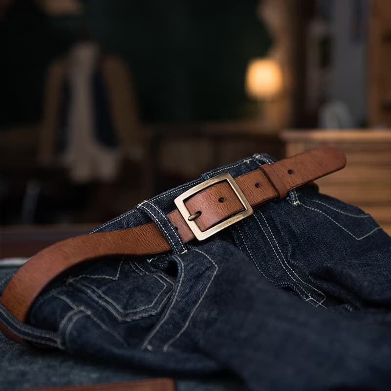 美式復古銅扣牛皮帶 真皮腰帶 窄版男士褲帶【免費刻英文名】禮物