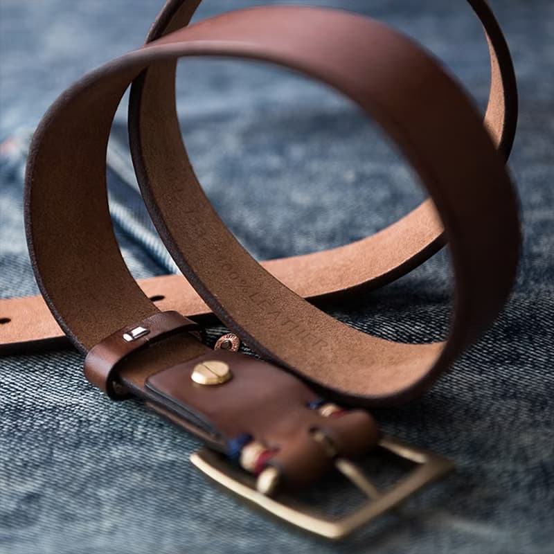 美式復古銅扣牛皮帶 真皮腰帶 窄版男士褲帶【免費刻英文名】禮物