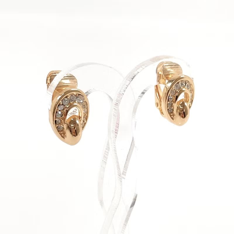 【日本直送 中古美品】クリスチャンディオール Christian Dior イヤリング メタル/ラインストーン ゴールド ヴィンテージ