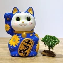 【金手招財】日本谷中堂招財貓 | 青地 黃花