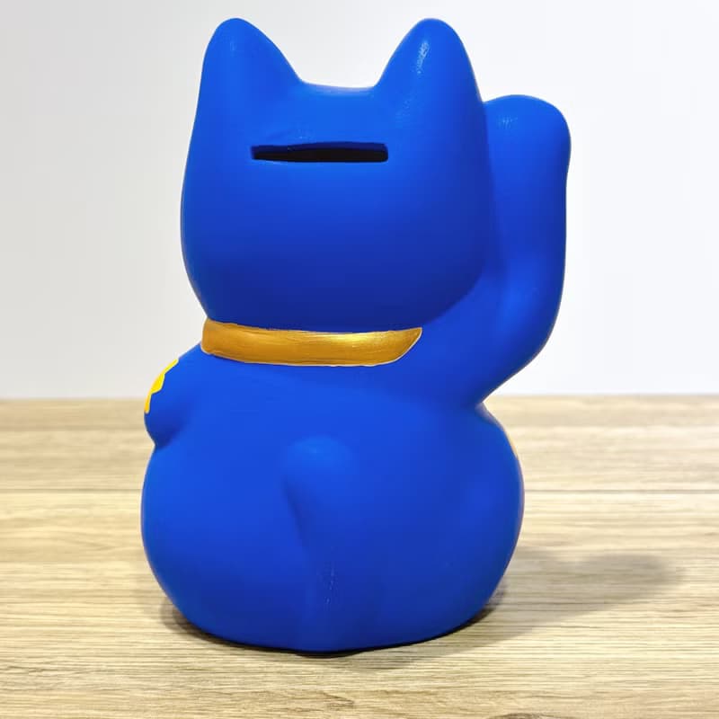 【金手招財】日本谷中堂招財貓 | 青地 黃花