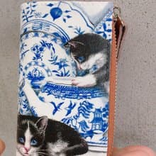 手作好禮 青花瓷貓咪 牛皮多功能鑰匙包