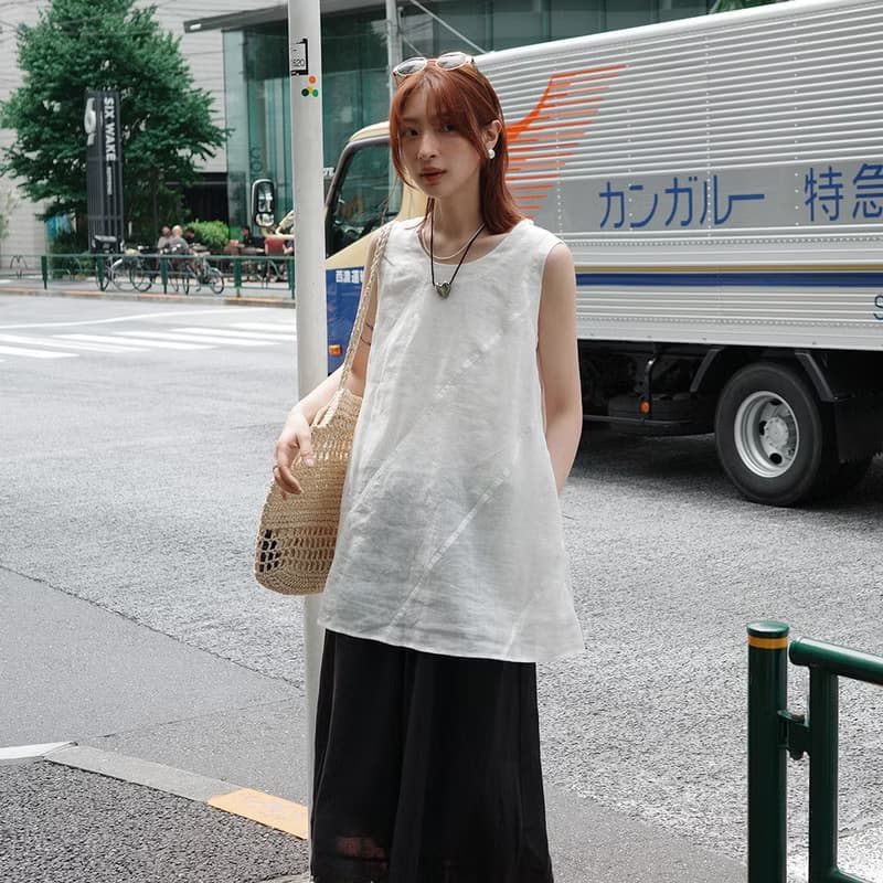 解構無袖小衫|襯衫|兩色|夏款|Sora-1858