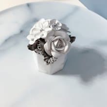 韓國奶油土擠花擴香石/擴香花/大理石紋石膏盆栽/灰白色系玫瑰