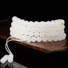 極品天然羊脂玉籽料108顆佛珠手鏈項鏈 珠經8MM 玉質細膩油潤