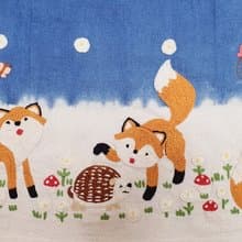 手工刺繡裙子、棉織物、狐狸、蘑菇、雛菊圖案