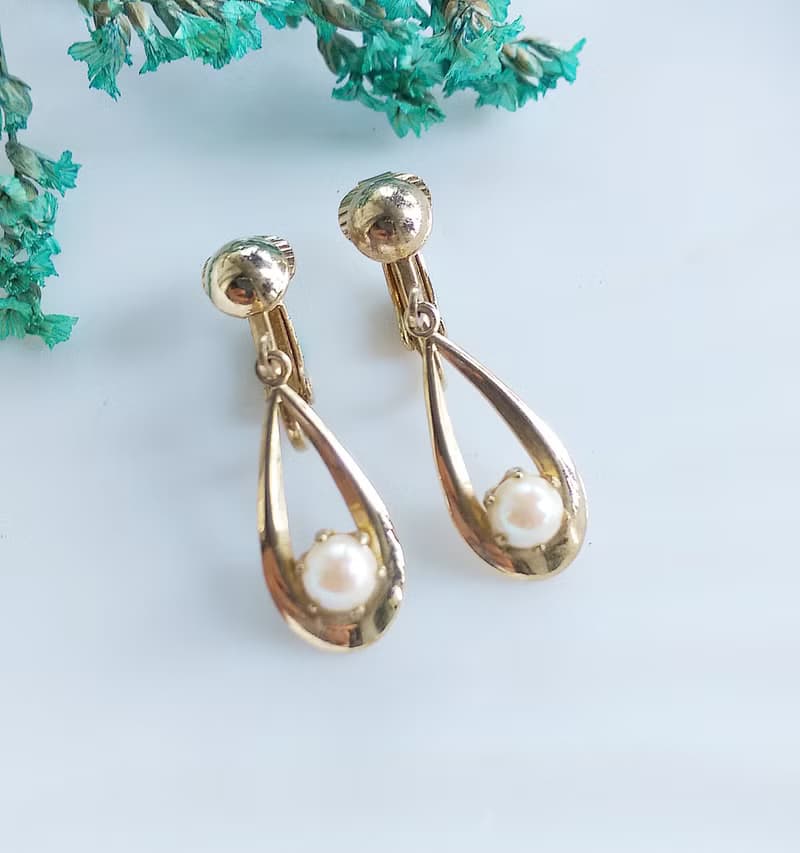 Vintage Jewelry 西洋古董飾品 優雅仿珠 夾式耳環