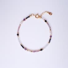 琉光~紫水晶_尖晶石_珍珠_白水晶純銀包18K金手鍊