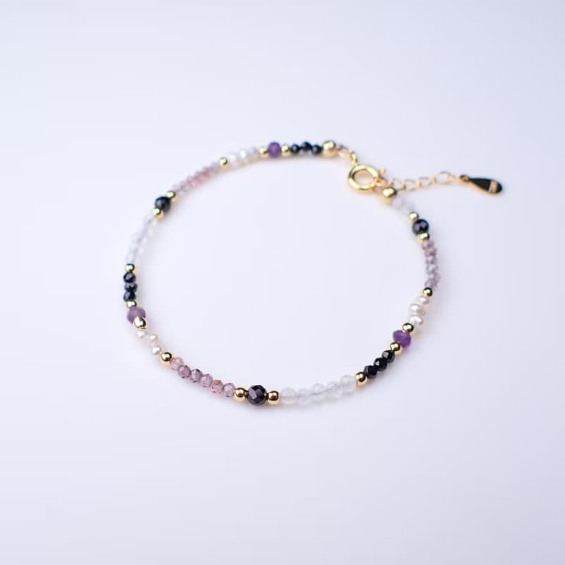 琉光~紫水晶_尖晶石_珍珠_白水晶純銀包18K金手鍊