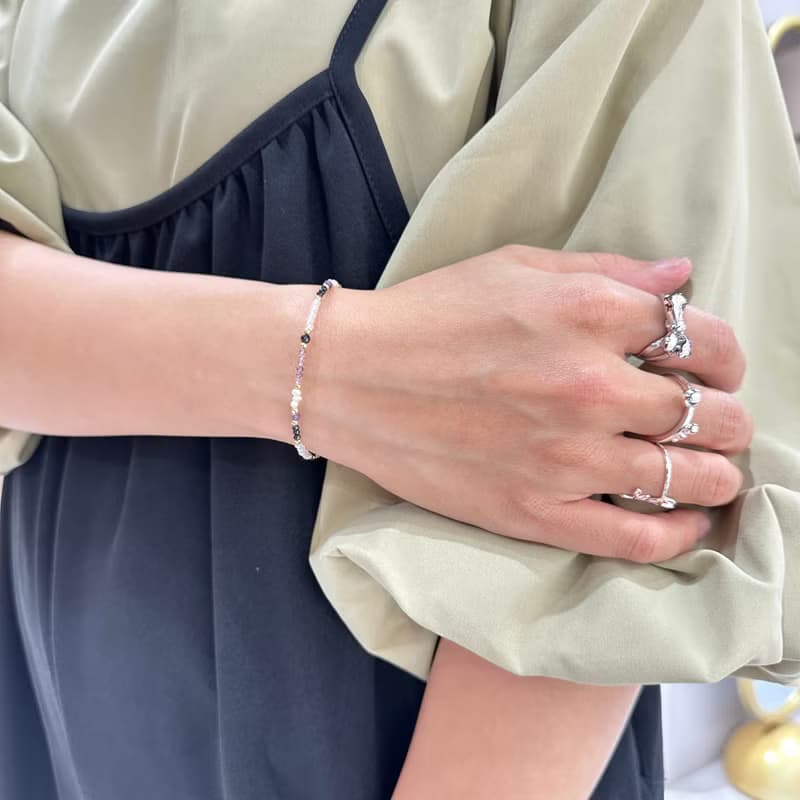 琉光~紫水晶_尖晶石_珍珠_白水晶純銀包18K金手鍊