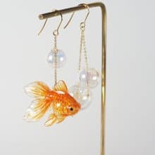 橘色金魚靈動耳環耳夾 獨立設計 立體小動物創意飾品