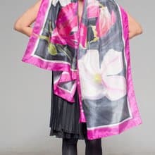 Silk Shawl Wrap- Pink flame Magnolia/ Hand painted luxurious scarf